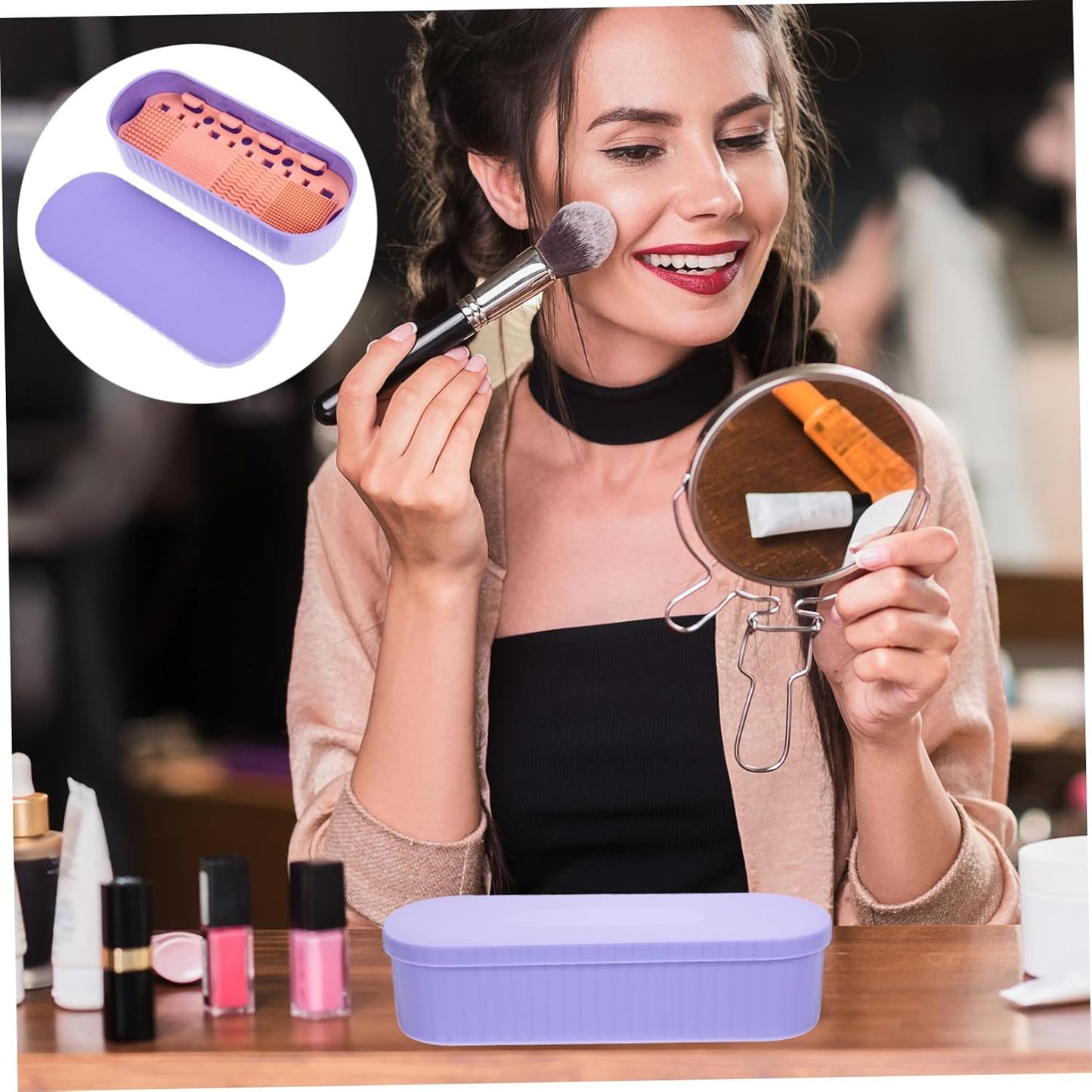 Box Brush Cleaning Container Makeup Brush Storage Holder Pp Brush Cleaner Make up Cosmetics Brush Cleaning Tool Purple