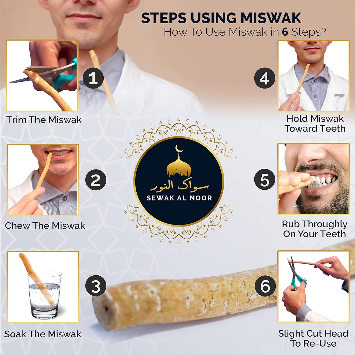 Miswak Sticks Pack of 10 with Holder - Vacuum Sealed Natural Flavored Chew Sticks - Natural Toothbrush for Teeth Whitening, Oral Health & Fresh Breath