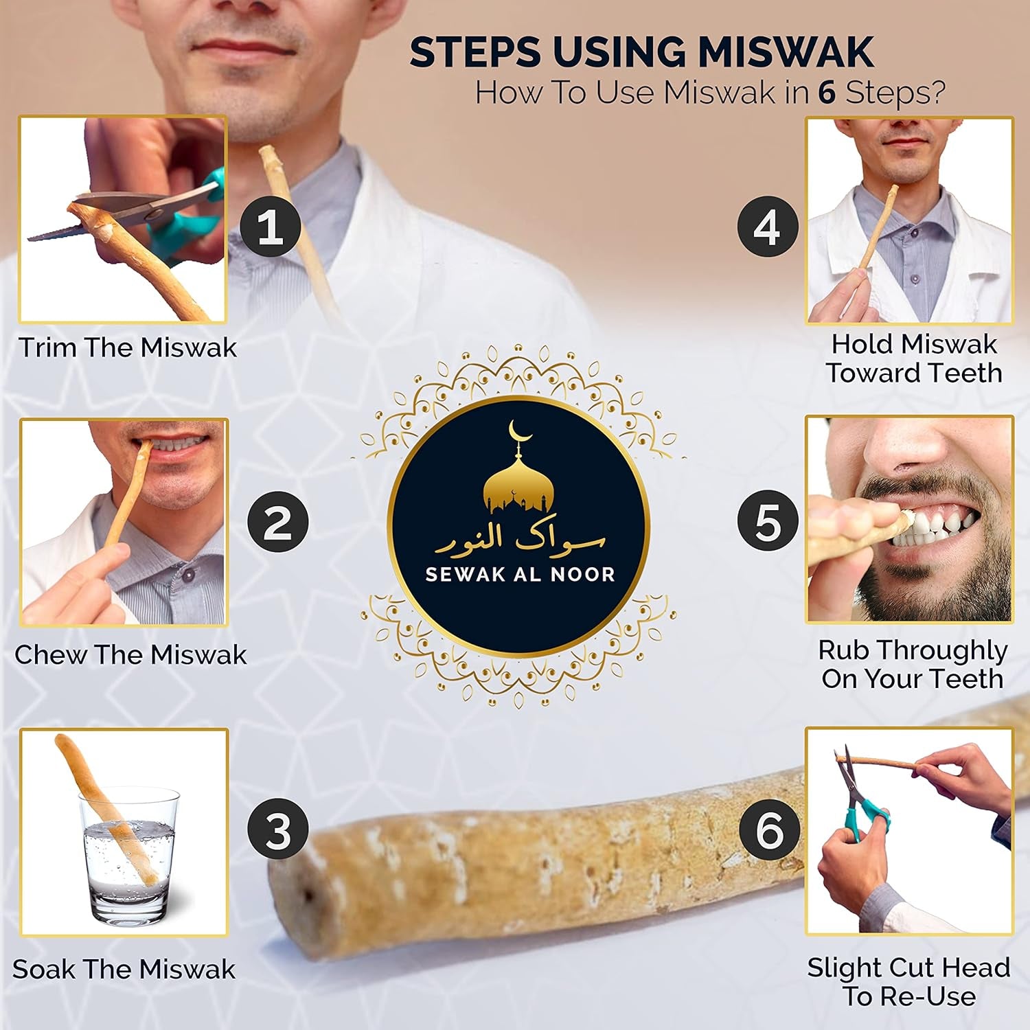 Miswak Sticks Pack of 10 with Holder - Vacuum Sealed Natural Flavored Chew Sticks - Natural Toothbrush for Teeth Whitening, Oral Health & Fresh Breath