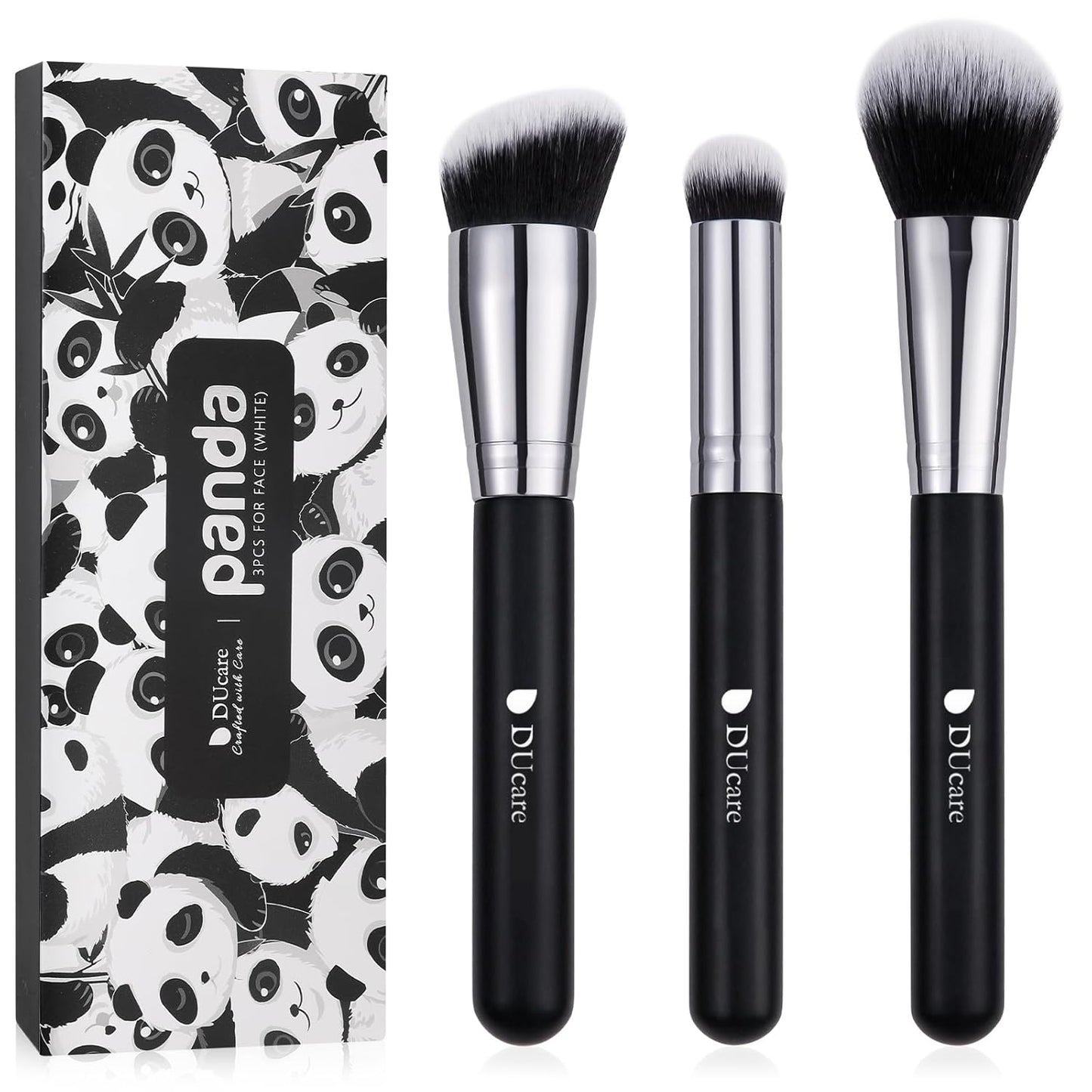 3 Pcs Foundation Contour Blush Conceal Brush Set, 3PCS Angled Synthetic Kabuki Brush for Blending Setting Buffing with Liquid, Cream and Powder Cosmetic(Black)