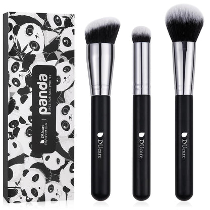 3 Pcs Foundation Contour Blush Conceal Brush Set, 3PCS Angled Synthetic Kabuki Brush for Blending Setting Buffing with Liquid, Cream and Powder Cosmetic(Black)