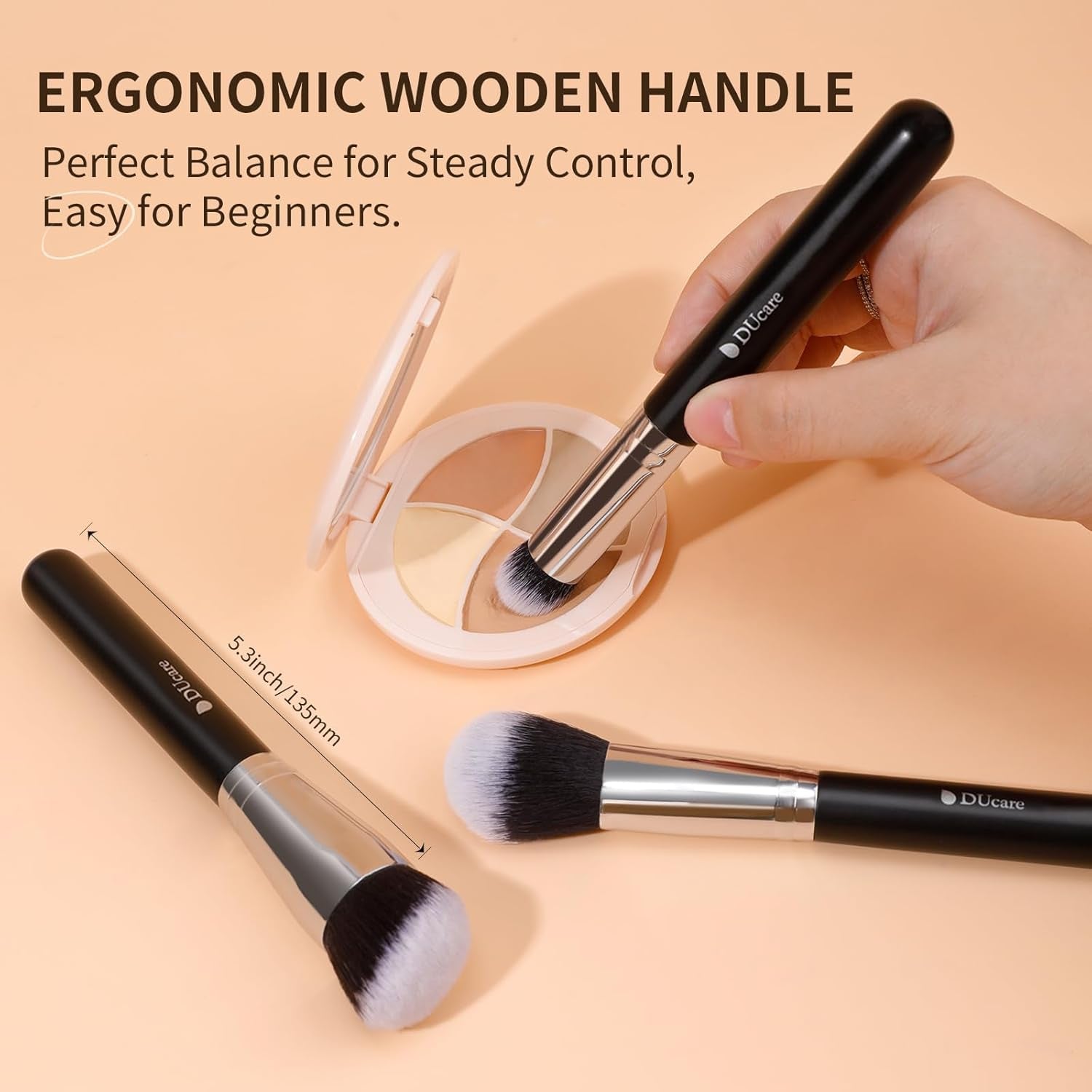 3 Pcs Foundation Contour Blush Conceal Brush Set, 3PCS Angled Synthetic Kabuki Brush for Blending Setting Buffing with Liquid, Cream and Powder Cosmetic(Black)