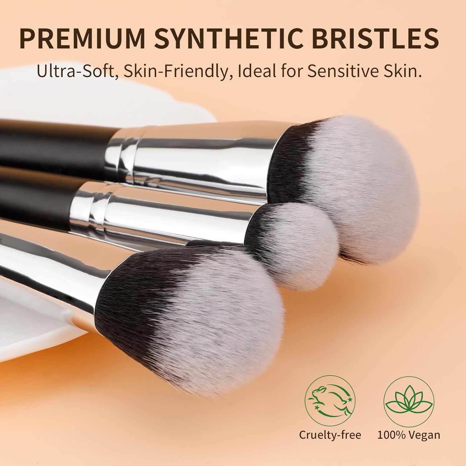 3 Pcs Foundation Contour Blush Conceal Brush Set, 3PCS Angled Synthetic Kabuki Brush for Blending Setting Buffing with Liquid, Cream and Powder Cosmetic(Black)
