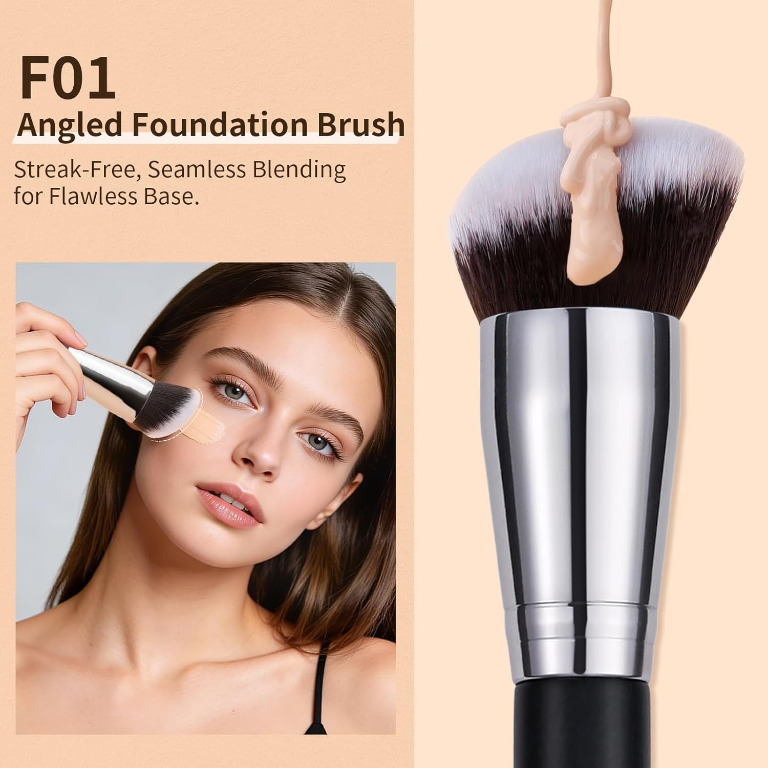 3 Pcs Foundation Contour Blush Conceal Brush Set, 3PCS Angled Synthetic Kabuki Brush for Blending Setting Buffing with Liquid, Cream and Powder Cosmetic(Black)