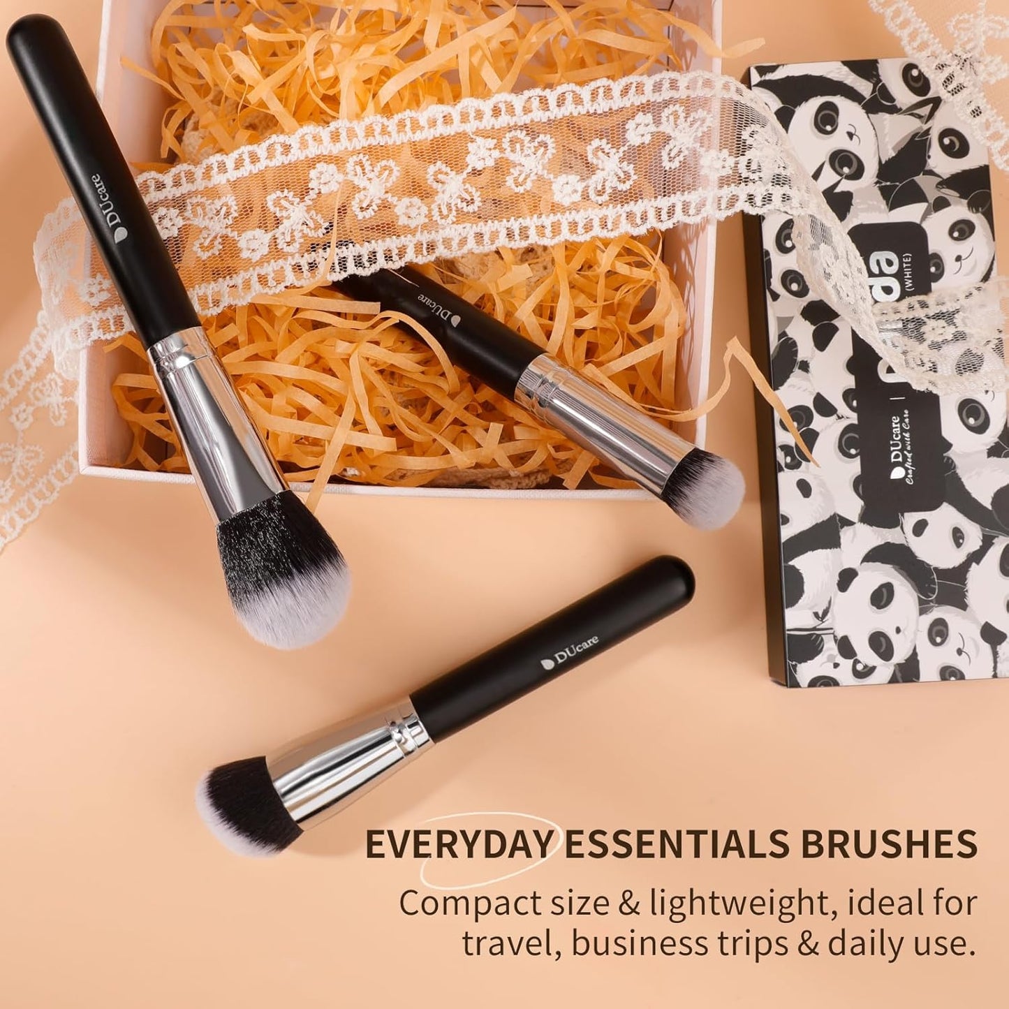 3 Pcs Foundation Contour Blush Conceal Brush Set, 3PCS Angled Synthetic Kabuki Brush for Blending Setting Buffing with Liquid, Cream and Powder Cosmetic(Black)